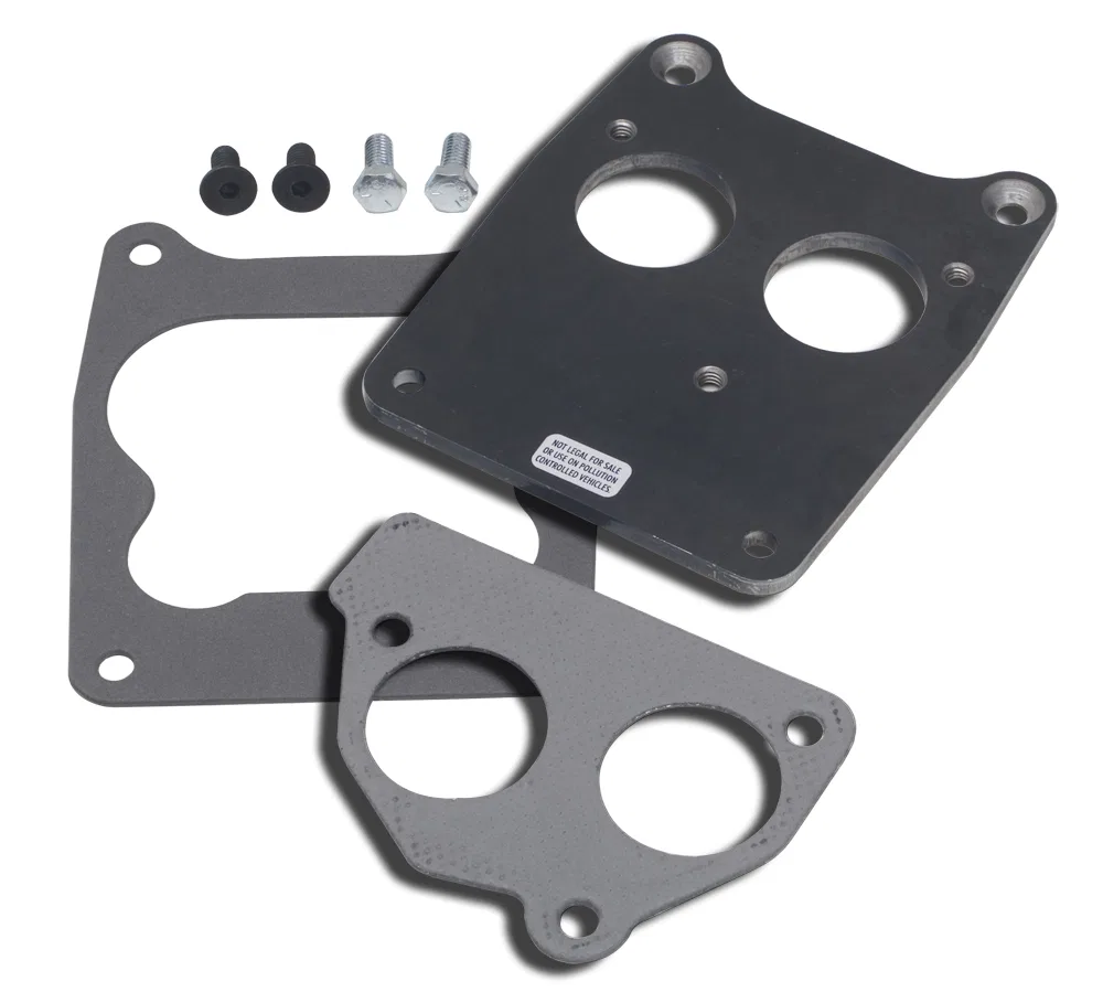 2206 – TRANSDAPT Carburetor Adapter, Adapts Small Block Chevy TBI On To Quadrajet 4 Barrel Manifold/ Rear Mount 1/4 I...
